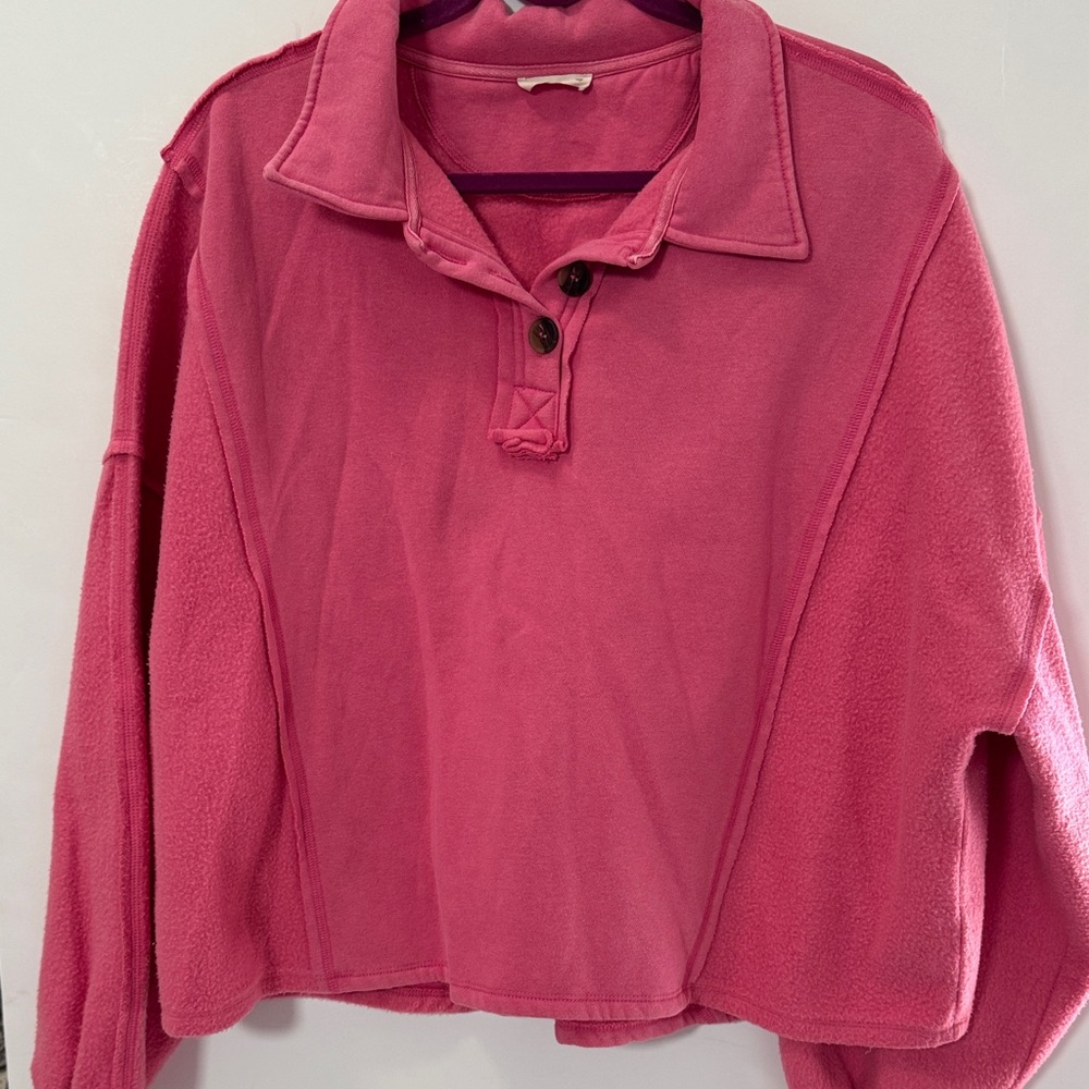 Kori Pink Button-Up Sweatshirt